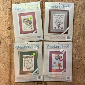 4 vintage Weekenders counted cross stitch announcements